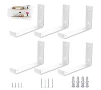 VTOPVMAX 6 Piezas Soporte Estanteria Pared Blanca - Escuadras Metalicas de L 0,5 cm Grueso con Tornillos, Soportes para Balda Flotante, 20 cm
