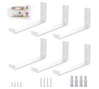 VTOPVMAX 6 Piezas Soporte Estanteria Pared Blanca - Escuadras Metalicas de L 0,5 cm Grueso con Tornillos, Soportes para Balda Flotante, 25 cm