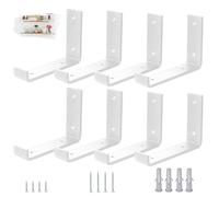 VTOPVMAX 8 Piezas Soporte Estanteria Pared Blanca - Escuadras Metalicas de L 0,5 cm Grueso con Tornillos, Soportes para Balda Flotante, 15 cm