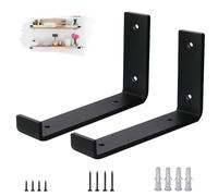 VTOPVMAX Pack de 2 Soporte Estanteria Pared para Balda Flotante - Escuadras Metalicas 0,5 cm de Espesor, Soporte Baldas Pared Industrial en Color Negro Moderno para Estanterias de Diseño, 20 cm