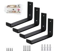 VTOPVMAX Pack de 4 Soporte Estanteria Pared para Balda Flotante - Escuadras Metalicas 0,5 cm de Espesor, Soporte Baldas Pared Industrial en Color Negro Moderno para Estanterias de Diseño, 20 cm