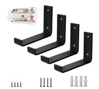 VTOPVMAX Pack de 4 Soporte Estanteria Pared para Balda Flotante - Escuadras Metalicas 0,5 cm de Espesor, Soporte Baldas Pared Industrial en Color Negro Moderno para Estanterias de Diseño, 15 cm