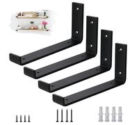VTOPVMAX Pack de 4 Soporte Estanteria Pared para Balda Flotante - Escuadras Metalicas 0,5 cm de Espesor, Soporte Baldas Pared Industrial en Color Negro Moderno para Estanterias de Diseño, 25 cm