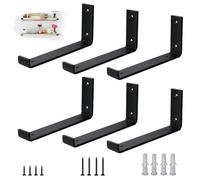 VTOPVMAX Pack de 6 Soporte Estanteria Pared para Balda Flotante - Escuadras Metalicas 0,5 cm de Espesor, Soporte Baldas Pared Industrial en Color Negro Moderno para Estanterias de Diseño, 25 cm