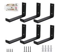 VTOPVMAX Pack de 6 Soporte Estanteria Pared para Balda Flotante - Escuadras Metalicas 0,5 cm de Espesor, Soporte Baldas Pared Industrial en Color Negro Moderno para Estanterias de Diseño, 20 cm