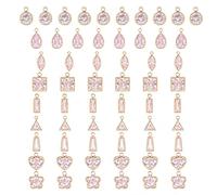 VTOS 60 piezas 18K chapado en oro cúbico zirconia encantos, 9 estilos mini metal cristal colgante colgante brillante diamantes de imitación perlas de platino con lazos para pulsera pendientes