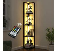 VTRIN - Estantería de esquina moderna con luz, 5 niveles, estilo minimalista moderno, para sala de estar, dormitorio, oficina y más