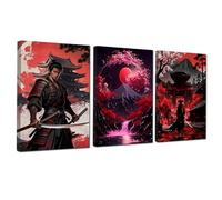 VTRXEG Juego de pósteres de samurai japoneses, 50 x 70 cm, diseño de samurai rojo, moderno para salón, dormitorio, decoración sin marco (samurai-4, 3 x 50 x 70 cm)