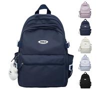 VTTDB Mochila Kawaii con accesorios lindos, mochila estética casual, bolsa simple para laptop, mochila de viaje impermeable para mujer, Azul oscuro, L, Mochilas Daypack