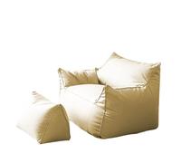 Vttui Sillón Puff en Tejido Técnico Vintage con Reposapiés - Sin Estructura, Ligero y Transpirable, Respaldo Alto y Mullido, Relleno de Bolas EPP Suaves(Color:Crema)