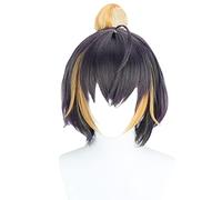 Vtuber Petra Gurin Cosplay Wig NIJISANJI EN Hair Short Bun Dark Purple Yellow Idol OBSYDIA Role Play Headwear