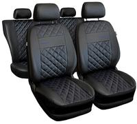 VTVauto Fundas de Asiento Line Negro con Costuras Azules, Polipiel | compatibles con Ford Ka Plus