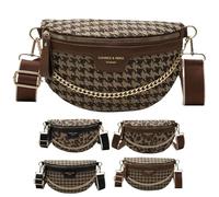 VTYFRY Riñonera cruzada para mujer, a la moda, con estampado de leopardo, con cremallera, casual, versátil, Pata de Gallo café, L, Bolsos cruzados modernos para mujer