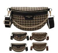 VTYFRY Riñonera cruzada para mujer, a la moda, con estampado de leopardo, con cremallera, casual, versátil, Negro Houndstooth, L, Bolsos cruzados modernos para mujer
