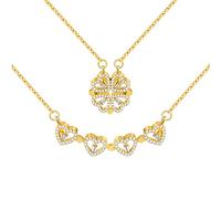 VU100 2 en 1 Cuatro hojas de trébol de la suerte del encanto del collar magnético del corazón brillante colgante de joyería de regalo para las mujeres de la muchacha de la novia (Oro)