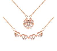 VU100 2 en 1 Cuatro hojas de trébol de la suerte del encanto del collar magnético del corazón brillante colgante de joyería de regalo para las mujeres de la muchacha de la novia (Oro Rosa)