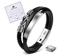 VU100 Pulsera De Piel De Acero Inoxidable Para Hijo - Regalo De Papá Y Mamá - Inspiración Para Cumpleaños De Niños (22cm)