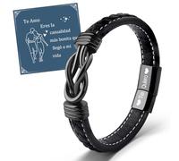 VU100 Pulsera para hombre Regalo para hombre Regalo de San Valentín para él Pulsera de cuero para hombre Te Quiero Cumpleaño Regalo para novio marido (Negro)