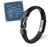 VU100 Pulsera para hombre Regalo para hombre Regalo de San Valentín para él Pulsera de cuero para novio marido Te Quiero Cumpleaño Navidad para novio marido (Negro)