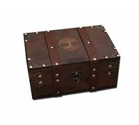 vuagmiv Caja de cofre de madera y cuero, caja de madera grabada con árbol de la vida con forro de terciopelo, caja de almacenamiento de suministros y herramientas Yggdrasil Wiccan y caja de recuerdos