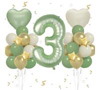 VUCDXOP 3er cumpleaños con número 3, 11 unidades, verde, globo, cumpleaños, fiesta infantil, familia infantil, unisex