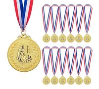 Vueinrg 12 Piezas Medallas de Oro Fútbol Metal Medallas Niños Dorado con Cinta de Nailon Tricolor Adecuado para Fiestas Infantiles y Juegos Deportivos Escolares