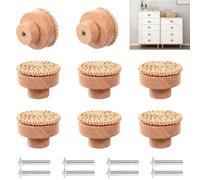 Vueinrg 8 Piezas Tiradores Madera de Muebles 40 x 30mm Pomos Madera de Ratán Riradores Cajones Madera con Tornillos para Muebles, Armarios, Cajones, Cocina