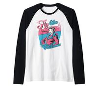 Vuela como Una Chica Aviación Piloto Co Piloto Mujer Chica Camiseta Manga Raglan