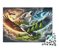 Vuelo del Lobo y el águila Puzzles 1000 Piezas Papel Reciclado para Adultos Puzzle para Adultos Juego Familiar desafiante Actividad Divertida para casa Excelente Idea de Regalo 38x26cm/1000pcs