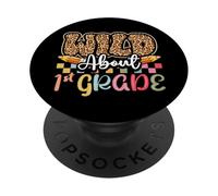 Vuelta al cole Wild About 1st Grade Student Teacher Leopard PopSockets PopGrip Adhesivo