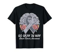 Vuélvete gris en mayo Flores cerebrales Mes de concientización sobre el cáncer tumoral Camiseta