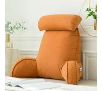 VUIKLCty Almohada de Lectura, Almohada de Respaldo, cojín Junto a la Cama, con reposabrazos y Rollo for el Cuello Desmontable, Utilizado for Leer Libros(Dream Orange)