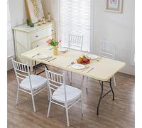 VUIKLCty Cubierta de Mesa Plegable a Prueba de Polvo, Mantel Rectangular elástico(Beige,6FT-76x183cm)