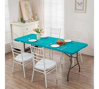 VUIKLCty Cubierta de Mesa Plegable a Prueba de Polvo, Mantel Rectangular elástico(Turquoise,8FT-76x244cm)