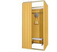 VUIKLCty Expositor móvil y portátil para vestuario, tienda de ropa, probador para bar, fiesta, playa, piscina, sala de compras con cortina de privacidad completa y ganchos (dorado, 100 x 80 x 200 cm)