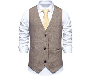 VUIKLCty Juego de Perchas universales con Pantalones for Hombre, Chaleco Informal de Negocios, Chaleco Ligero, Traje Ajustado, Chaleco con Forma de corazón en la Espalda(Khaki,S)