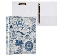 Vuiyean Carpeta vintage de ancla de barco de 1.5 pulgadas con portapapeles y bolsillos, carpetas de tapa dura con temática náutica, 3 anillos, carpeta grande resistente para suministros escolares de