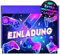 VULAVA Juego de 12 tarjetas de invitación para videojuegos para niños y niñas y niñas y 12 sobres. Las tarjetas de invitación para videojuegos son invitación para niños, niñas, cumpleaños, invitación