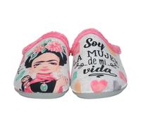 VULCA-BICHA 1371 Zapatillas de estar por casa para mujer, con estampado de Frida Kahlo animada, chinelas de invierno con plantilla extraible, hechas en España MUJER ZAPATILLAS CASA VERDE 37