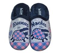 VULCA-BICHA S.L. - VULCA-BICHA 1380 Zapatillas de Casa Destalonadas para Mujer, Calzado de Estar por Casa Caliente con Forro de Peluche y Suela Antideslizante, Diseño Buenas Noches Ovejitas, Otoño Inv