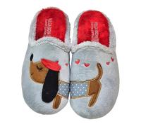 VULCA-BICHA S.L. - Vulca-Bicha 4358 - Zapatillas de Casa para Mujer - Diseño Perro Salchicha con Boina - Suela Antideslizante - Color Ceniza/Rojo - Textil para: Mujer Color: Ceniza/Rojo Talla: 40