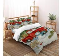 VulcanTrade camión Rojo; muñeco de Nieve Impresión 3D Respirable Funda De Edredón 3 Piezas Poliéster Fundas De 2 Almohadas Cierre con Cremallera Double（200x200cm） para Adultos, Mujeres Y Niños