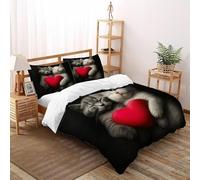 VulcanTrade corazón de Gatos Impresión 3D Respirable Edredón De Plumón 3 Piezas Microfibra De 2 Almohadas Cierre con Cremallera King（220x240cm） para Adultos, Mujeres Y Niños