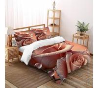 VulcanTrade Dos Rosas Impresión 3D arbusto deciduo Flor Funda De Edredón 3 Piezas Microfibra 2 Almohadas Cierre con Cremallera Double(200x200cm) para Adultos, Mujeres Y Niños