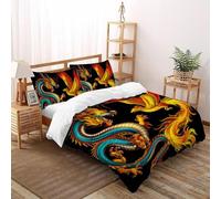 VulcanTrade dragón y fénix Impresión 3D Animales voladores Funda De Edredón 3 Piezas Microfibra Suave Y Moderna 2 Almohadas Cierre con Cremallera Double（200x200cm） para Adultos, Mujeres Y Niños