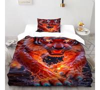 VulcanTrade Fierce Tigre Rojo Impresión 3D Animación de Animales Funda De Edredón 2 Piezas Microfibra Almohadas Cierre con Cremallera Single(135x200cm) para Adultos, Mujeres Y Niños