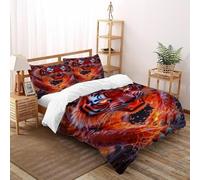 VulcanTrade Fierce Tigre Rojo Impresión 3D Animación de Animales Funda De Edredón 3 Piezas Microfibra Suave Y Moderna 2 Almohadas Cierre con Cremallera Double(200x200cm) para Adultos, Mujeres Y Niños