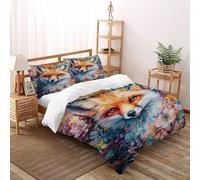 VulcanTrade Flores del Zorro Impresión 3D Respirable Funda De Edredón 3 Piezas Microfibra 2 Almohadas Cierre con Cremallera King（220x240cm） para Adultos, Mujeres Y Niños