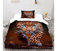 VulcanTrade Leopardo Manchas Azul Impresión 3D Respirable Edredón De Plumón 2 Piezas Poliéster Fundas De Almohadas Cierre con Cremallera Single（135x200cm） para Adultos, Mujeres Y Niños
