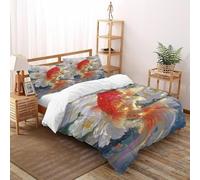 VulcanTrade Peñón de Peces Koi Impresión 3D Respirable Edredón De Plumón 3 Piezas Microfibra Suave Y Moderna 2 Almohadas Cierre con Cremallera Double（200x200cm） para Adultos, Mujeres Y Niños